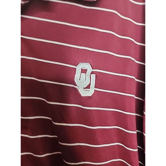 Vesi OU Oklahoma University Logo Red Striped Polo Shirt Mens Medium Cotton XL - Picture 3 of 6